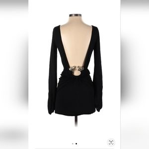 Black long sleeve backless cocktail dress